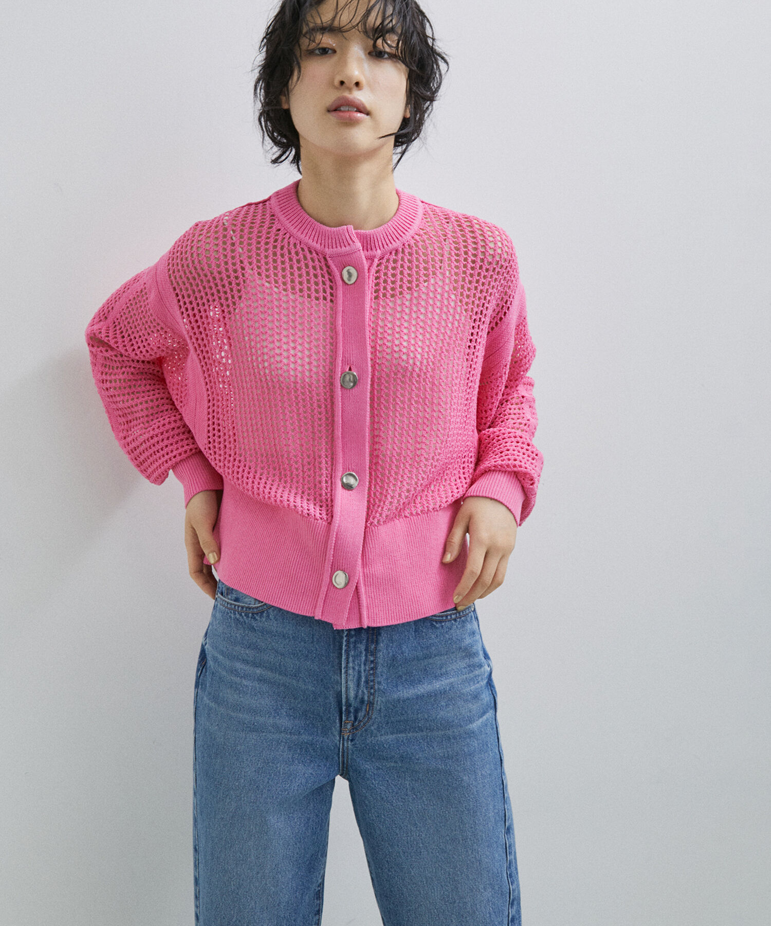 ADAM ET ROPE'「パターンメッシュカーディガン」|カーディガン|