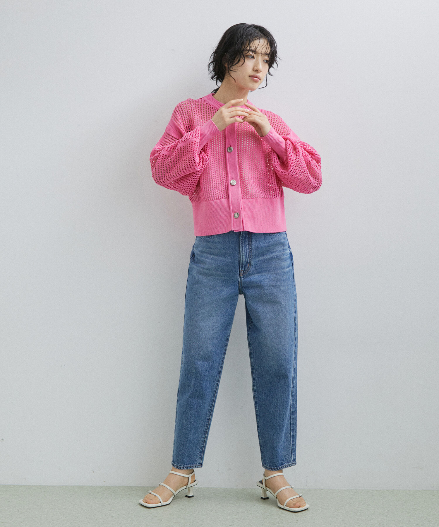 ADAM ET ROPE'「パターンメッシュカーディガン」|カーディガン|