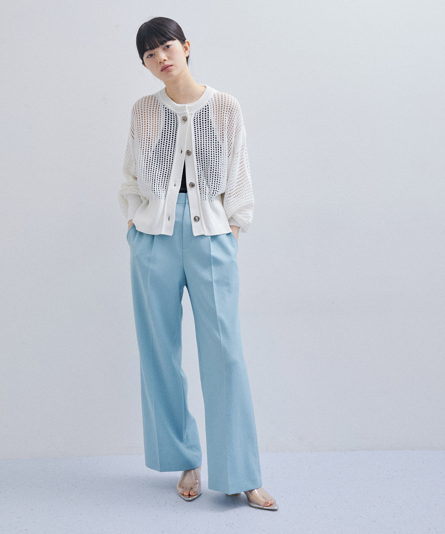 ADAM ET ROPE'「パターンメッシュカーディガン」|カーディガン|