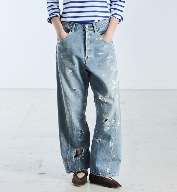  「SOPHIE TALKS ABOUT THE WEATHER | ダメージ バックシンチ デニムパンツ WOMEN」|デニム|LTBLUE