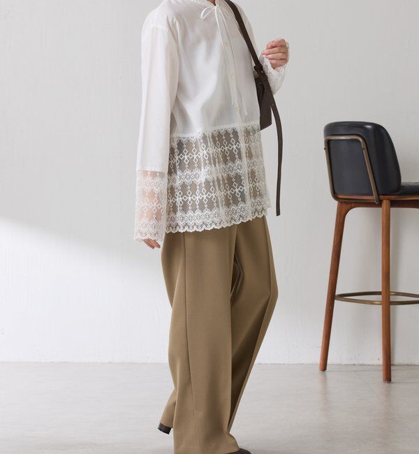  「ボウタイ裾レース切替シャツ」|シャツ・ブラウス|