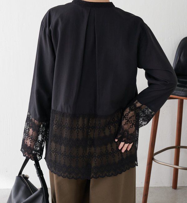  「ボウタイ裾レース切替シャツ」|シャツ・ブラウス|