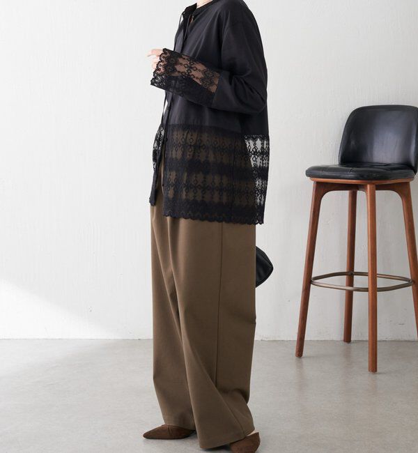  「ボウタイ裾レース切替シャツ」|シャツ・ブラウス|