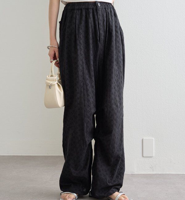  「コットン刺繍ドロストパンツ」|チノ|ブラック