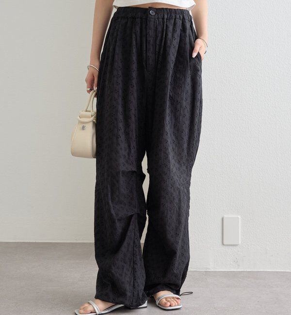  「コットン刺繍ドロストパンツ」|チノ|