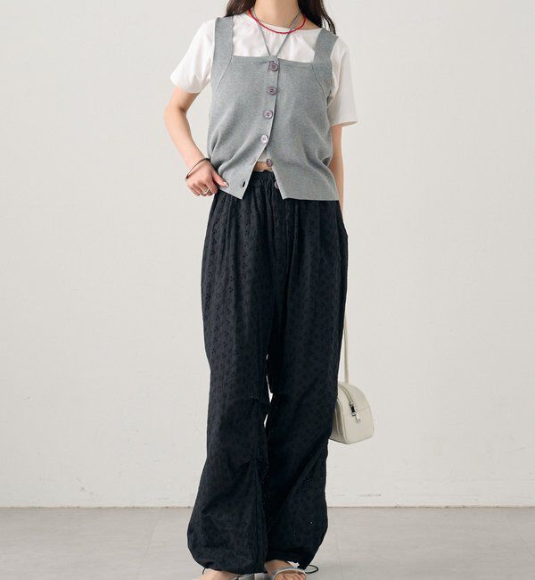  「コットン刺繍ドロストパンツ」|チノ|