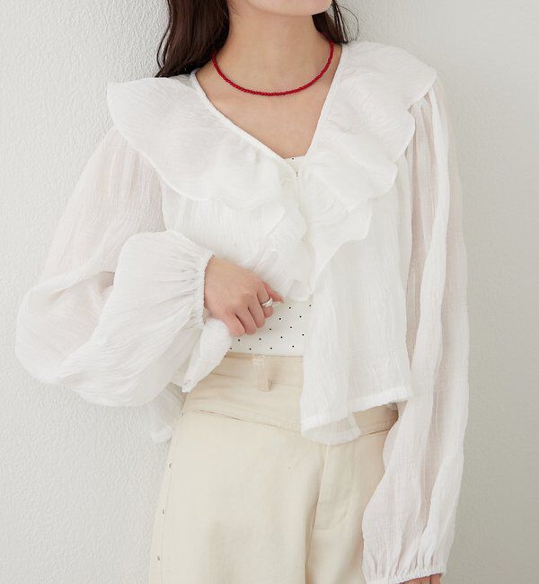  「フリルカシュクールブラウス」|シャツ・ブラウス|オフホワイト