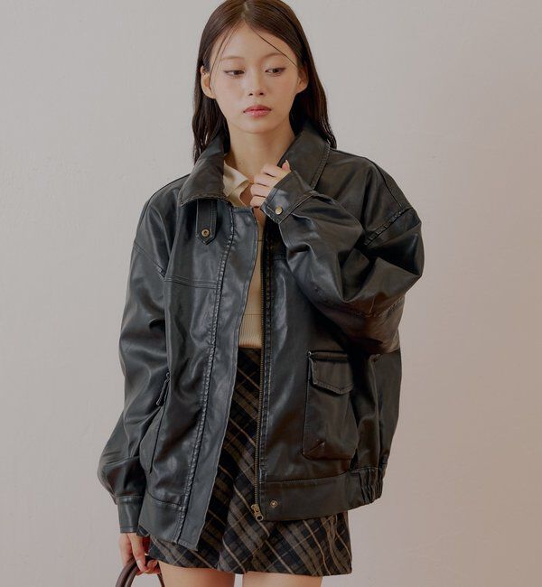 「【REVIVAL/WEB限定】フェイクレザーミドルルーズジャケット」|その他|