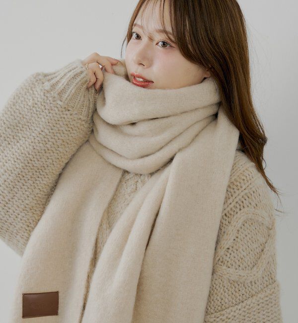  「太フリンジボリュームストール」|マフラー|ベージュ