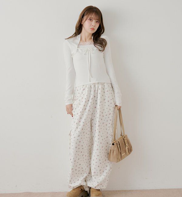  「ボレロ風レースレイヤードトップス」|Tシャツ・カットソー|