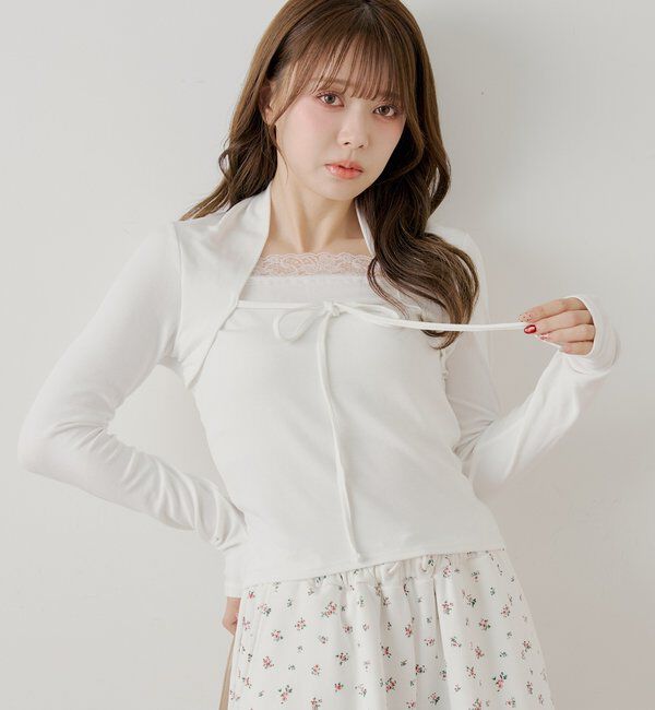  「ボレロ風レースレイヤードトップス」|Tシャツ・カットソー|