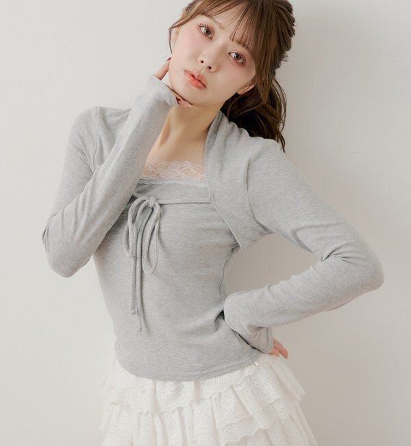  「ボレロ風レースレイヤードトップス」|Tシャツ・カットソー|