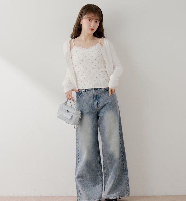  「ラインストーンロゴワイドデニムパンツ」|デニム|