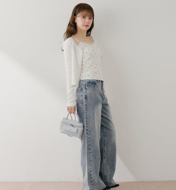  「ラインストーンロゴワイドデニムパンツ」|デニム|