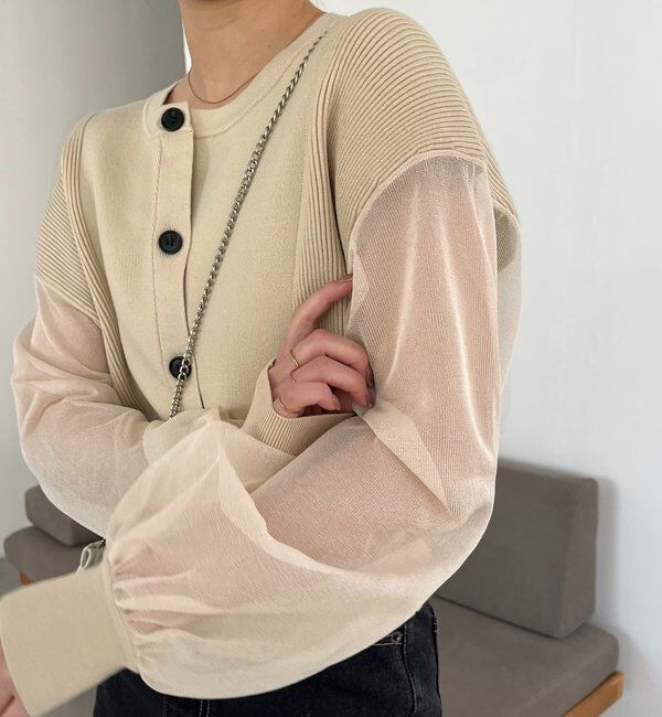  「【WEB限定カラー・ピンク】シアースリーブショートカーディガン」|カーディガン|