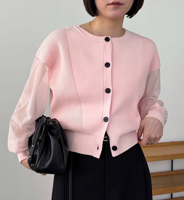  「【WEB限定カラー・ピンク】シアースリーブショートカーディガン」|カーディガン|