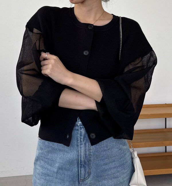  「【WEB限定カラー・ピンク】シアースリーブショートカーディガン」|カーディガン|