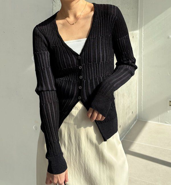  「バイカラーリブカーディガン」|カーディガン|