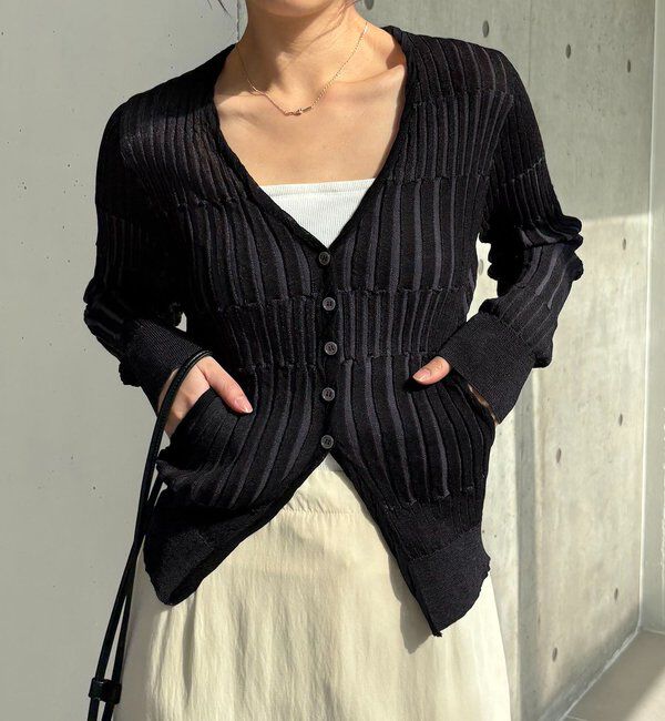  「バイカラーリブカーディガン」|カーディガン|