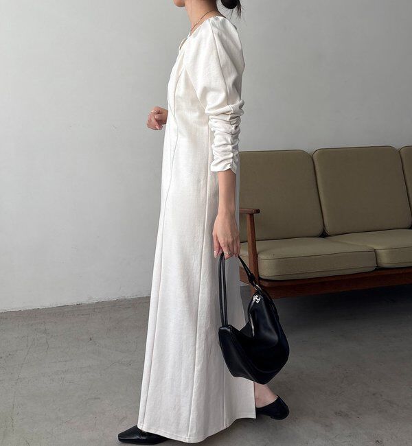  「【低身長サイズあり】ウェーブネックギャザーワンピース」|ワンピース|