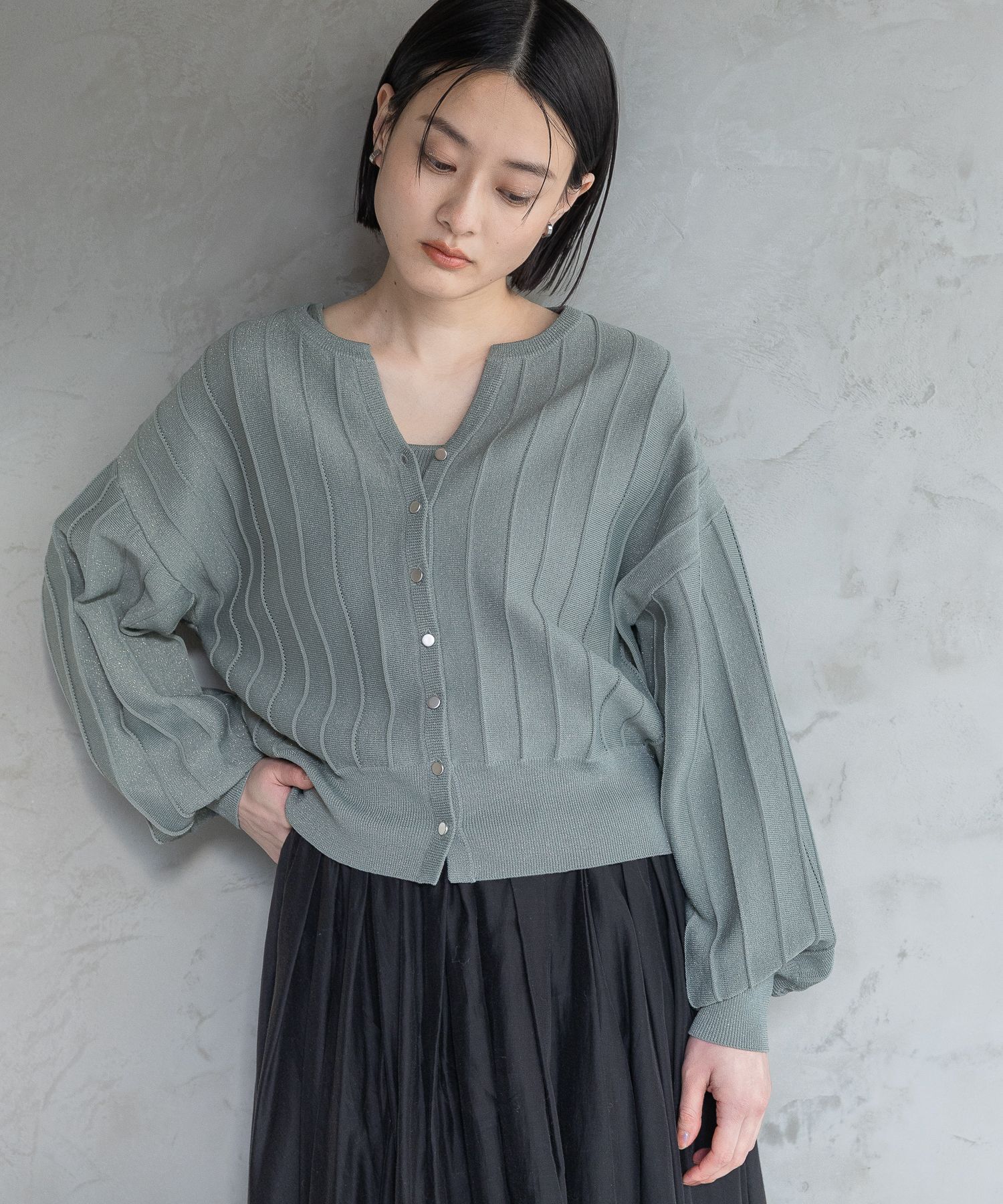 A part by 「アイレットアミショートカーディガン」|ニット・セーター|ライトグリーン