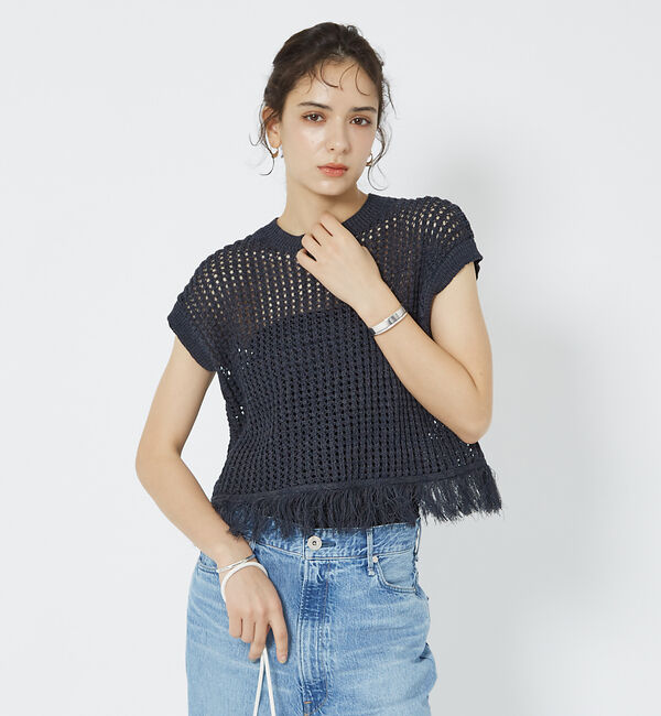 Rouge vif「メッシュニットフリンジショートプルオーバー」|ニット・セーター|