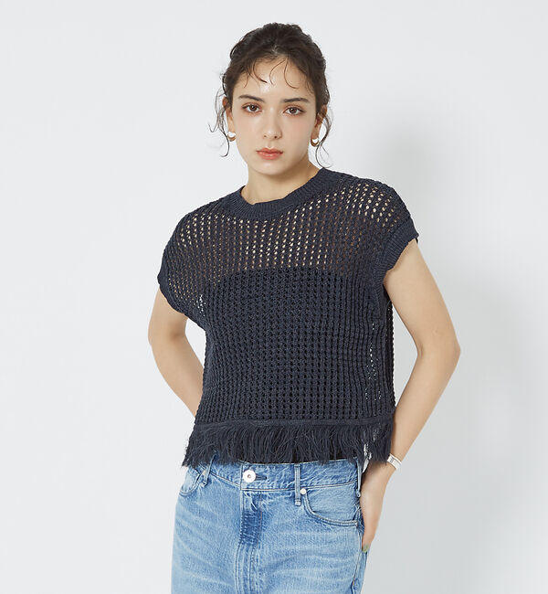 Rouge vif「メッシュニットフリンジショートプルオーバー」|ニット・セーター|