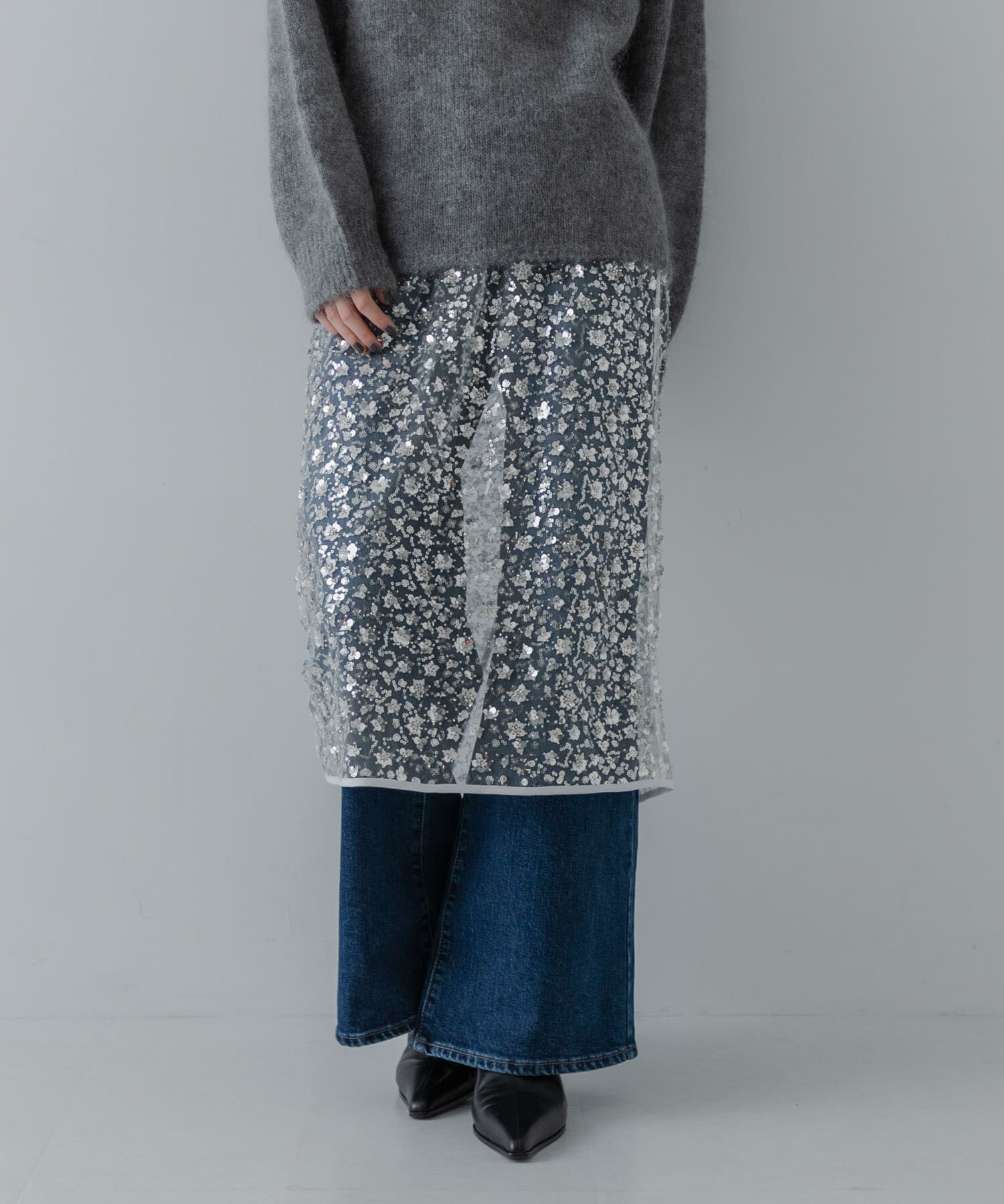 URBAN RESEARCH「スパンコールチュールレイヤードスカート」|スカート|