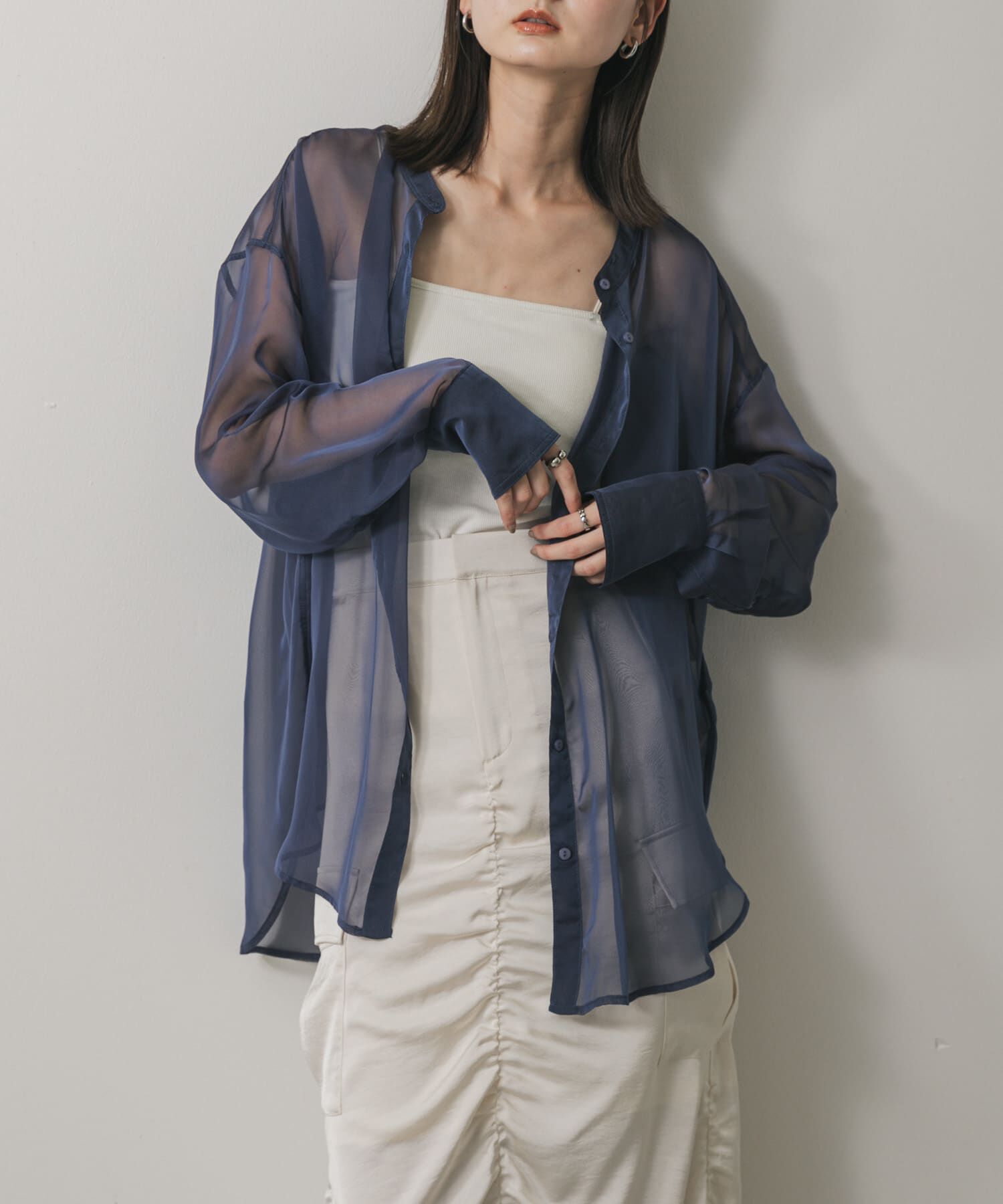 SENSE OF PLACE by URBAN RESEARCH「バンドカラーシャンブレーシアーシャツ」|シャツ・ブラウス|ネイビー