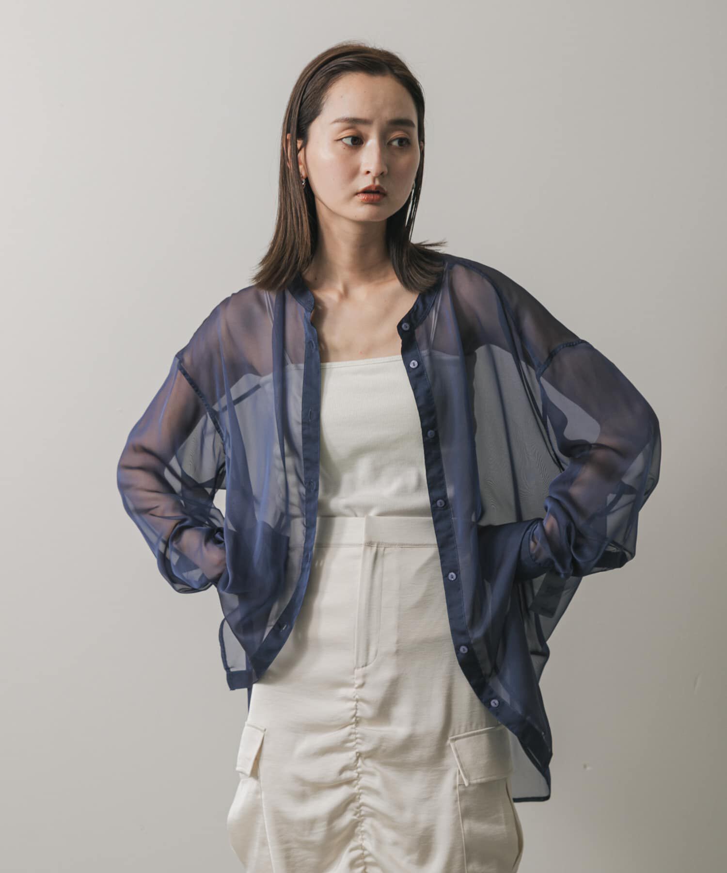 SENSE OF PLACE by URBAN RESEARCH「バンドカラーシャンブレーシアーシャツ」|シャツ・ブラウス|