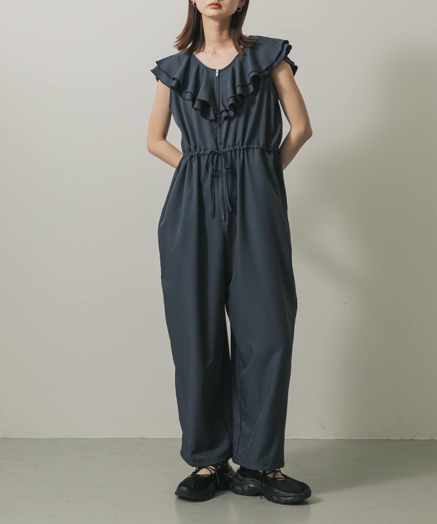 SENSE OF PLACE by URBAN RESEARCH「フリルオールインワン」|スカート|ネイビー