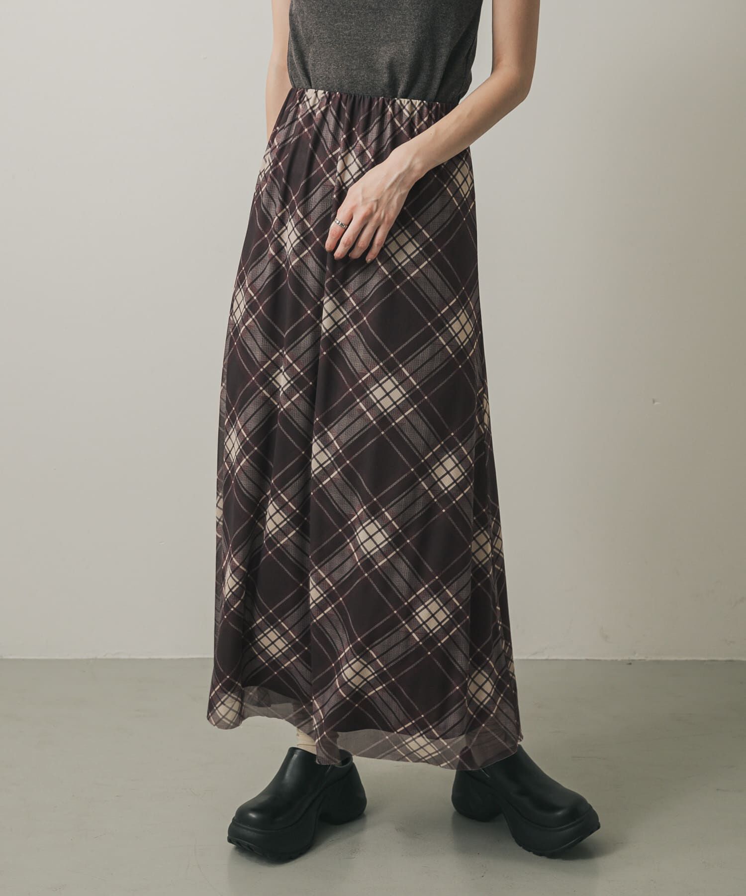 SENSE OF PLACE by URBAN RESEARCH「シアーチェックスカート」|スカート|ブラウン系その他