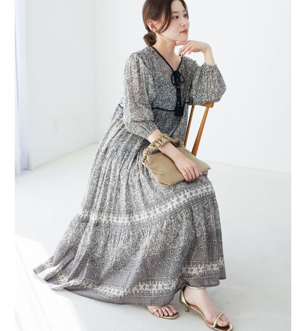  「Fanakaパイピングフラワー柄ワンピ」|ワンピース|