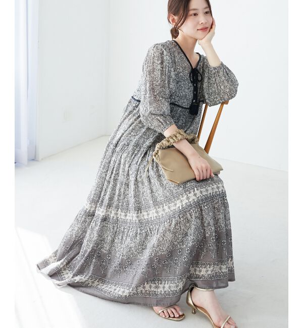  「Fanakaパイピングフラワー柄ワンピ」|ワンピース|