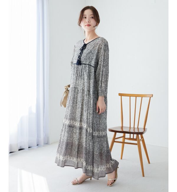  「Fanakaパイピングフラワー柄ワンピ」|ワンピース|