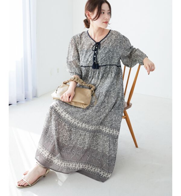  「Fanakaパイピングフラワー柄ワンピ」|ワンピース|