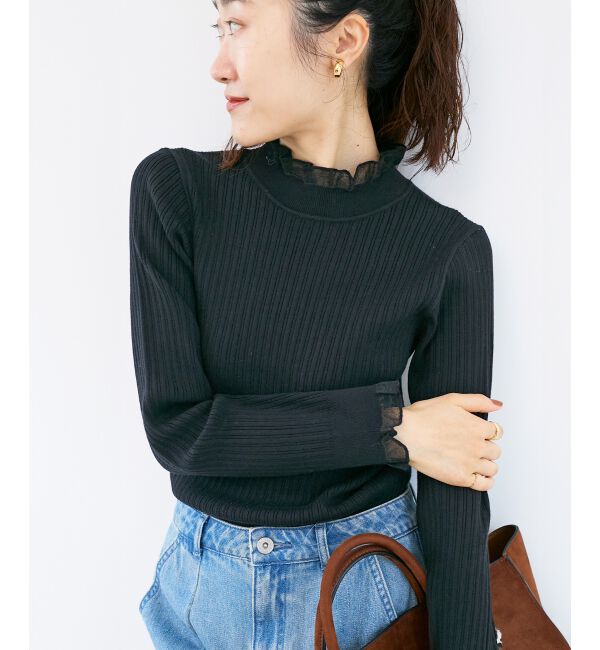  「《手洗い可能》シアーフリルリブニット」|ニット・セーター|