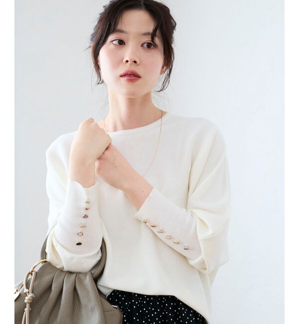  「《手洗い可能》ジュエリーボタンスリーブニット」|ニット・セーター|