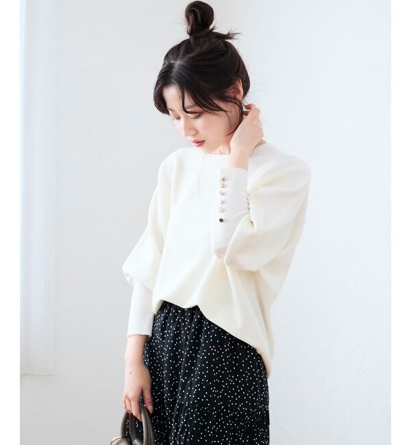  「《手洗い可能》ジュエリーボタンスリーブニット」|ニット・セーター|