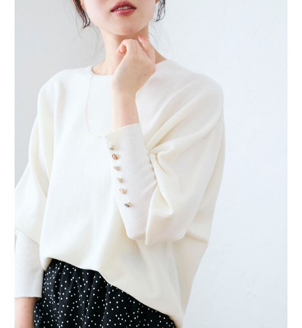  「《手洗い可能》ジュエリーボタンスリーブニット」|ニット・セーター|