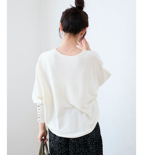  「《手洗い可能》ジュエリーボタンスリーブニット」|ニット・セーター|