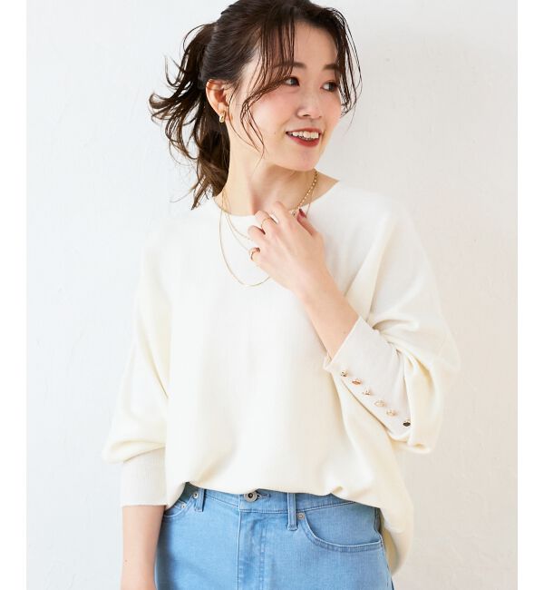  「《手洗い可能》ジュエリーボタンスリーブニット」|ニット・セーター|