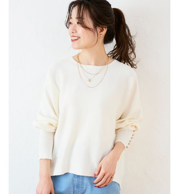  「《手洗い可能》ジュエリーボタンスリーブニット」|ニット・セーター|