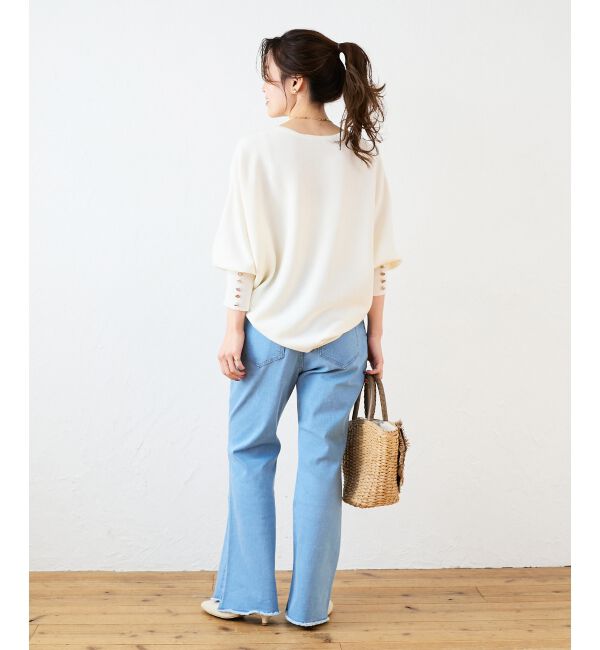  「《手洗い可能》ジュエリーボタンスリーブニット」|ニット・セーター|