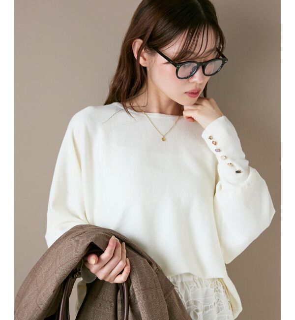  「《手洗い可能》ジュエリーボタンスリーブニット」|ニット・セーター|