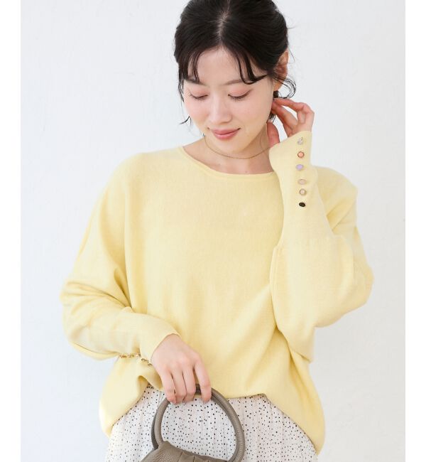  「《手洗い可能》ジュエリーボタンスリーブニット」|ニット・セーター|