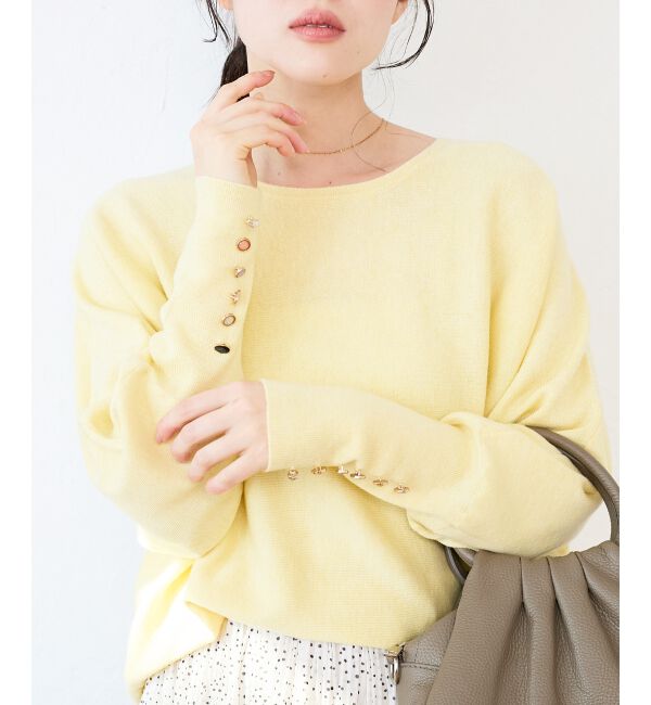  「《手洗い可能》ジュエリーボタンスリーブニット」|ニット・セーター|