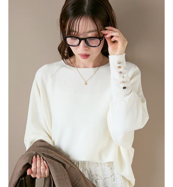  「《手洗い可能》ジュエリーボタンスリーブニット」|ニット・セーター|