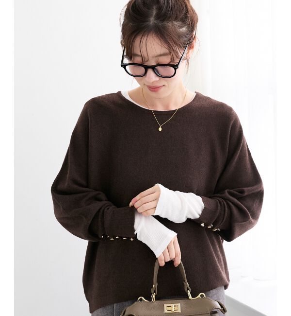  「《手洗い可能》ジュエリーボタンスリーブニット」|ニット・セーター|