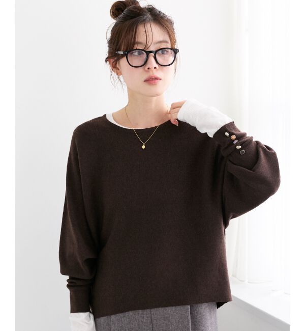  「《手洗い可能》ジュエリーボタンスリーブニット」|ニット・セーター|